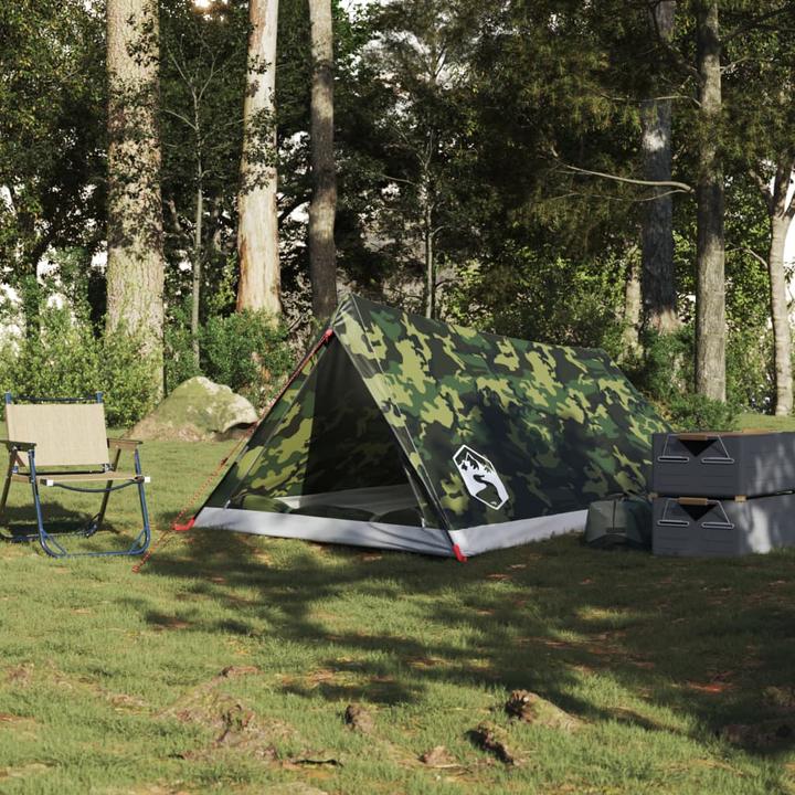 Immagine prodotto VidaXL Tenda da campeggio 2 persone con motivo mimetico impermeabile (Tenda a cupola, 1.40 kg, 2 persone)