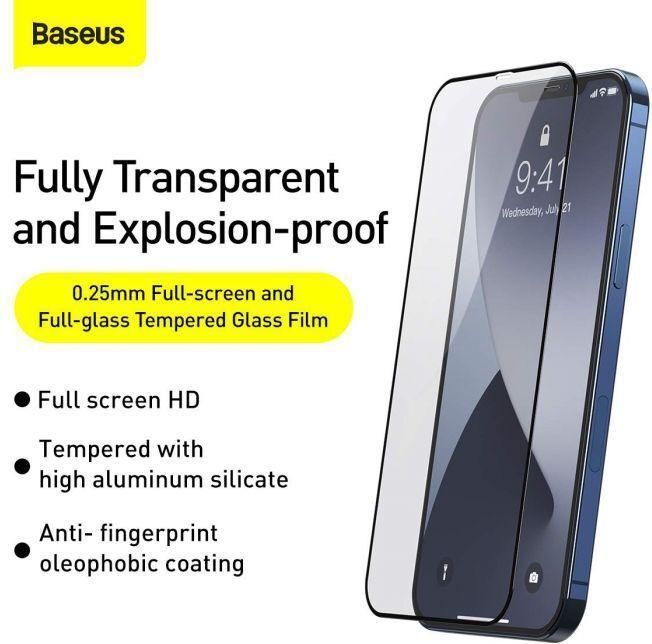 Immagine prodotto Baseus 0.25mm a tutto schermo e a tutto vetro Film di vetro temperato per iP 5.4inch 2020 (2pcs/pack) Nero (2 Pezzo/i, Apple iPhone 12 mini)