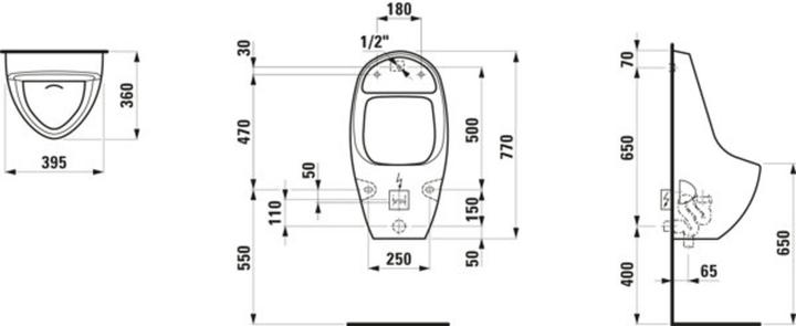 Produktbild Laufen Tamaro-S Absauge-Urinal, L/B/H: 395/360/770 mm, mit Annährungselektronik, für E-Netz, H8401