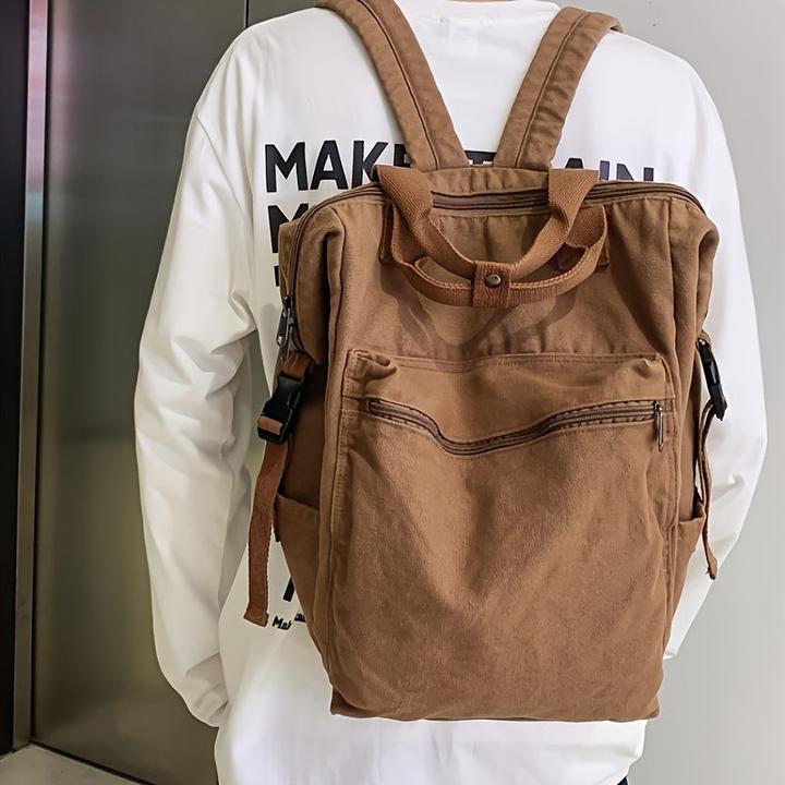 Actual product image Only-Bags.Store Large casual canvas backpack, solid colour frame bag with multiple compartments, perfect for