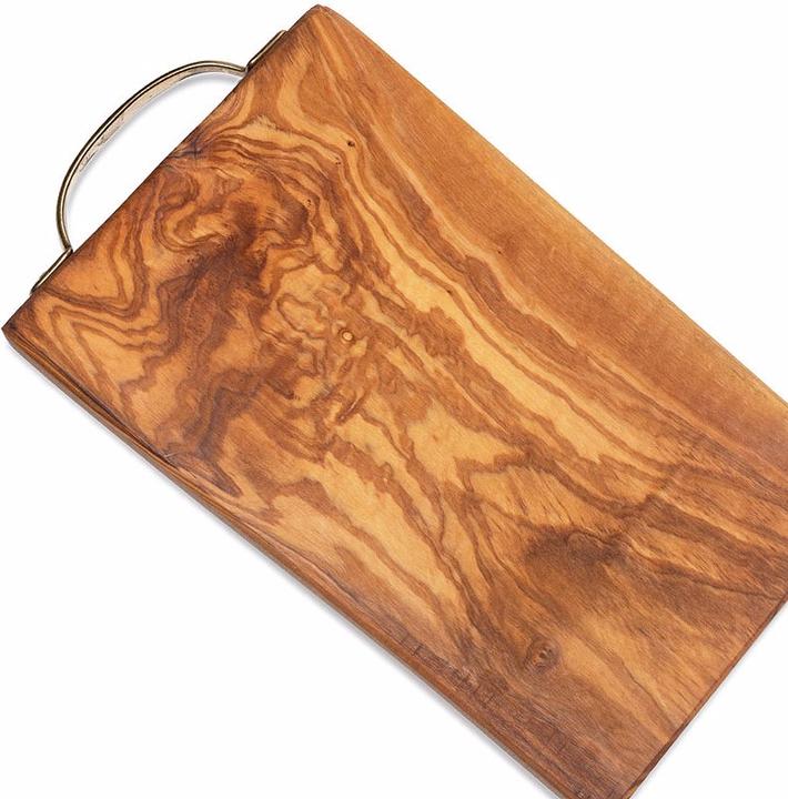 Immagine prodotto Natura Punto Tavola rettangolare in legno d'ulivo 100% con manico in ottone, 30x16x2,4 cm