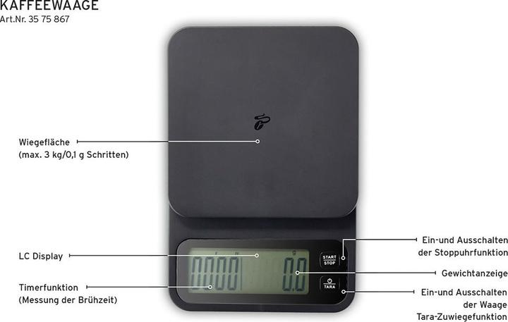 Produktbild Tchibo Kaffeewaage inkl. Timer, Abschaltautomatik, LC-Display, Schwarz