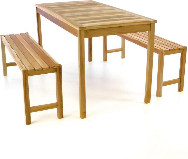 Produktbild VCM Gartenmöbelset Picknickset Sitzgruppe natur Teakholz Bank Tisch 135cm (69 cm)