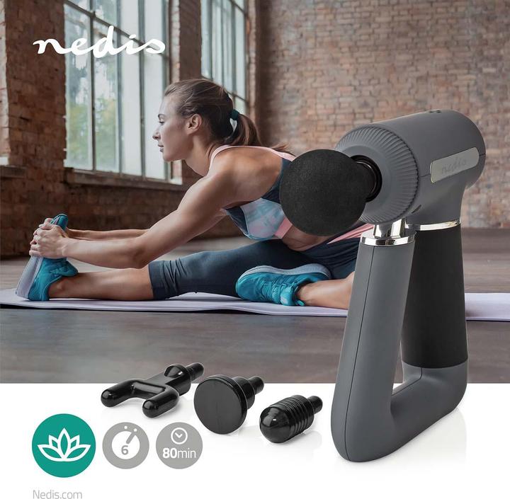 Image du produit Nedis Pistolet de massage sportif à piles Construit en Lithium Ion Rechargeable 6 modes de massage U
