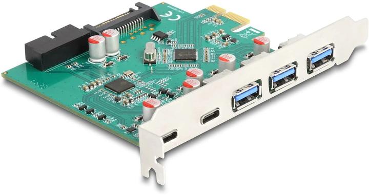 Actual product image Delock USB 5 Gbps PCIe x1 card to 3x external Type-A + 2x external USB Type-C socket and 1x internal 19 Pi