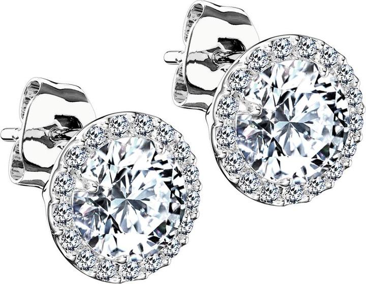 Star Piercing Ohrstecker silber rund mit Kristall Umrandung und Kristall mittig (ohne Messing, 925 Sterlingsilber)