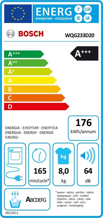 Energie-Label Bosch Hausgeräte WQG233D20 (8 kg, Rechts)