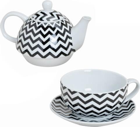 Produktbild G. Wurm Teekanne Retro, mit Tasse und Untertasse, aus Porzellan, 3-teilig, Muster halbrund (0.40 l)