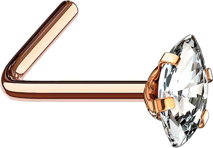 Star Piercing Nasenstecker gewinkelt rosegold Oval Kristall silber gefasst (ohne Messing, Chirurgenstahl 316L)