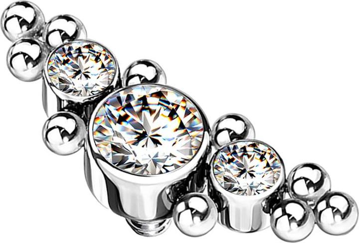 Image du produit Star Piercing Dermal Anchor argenté au centre avec boules et trois cristaux argentés (sans laiton, Titane G23)