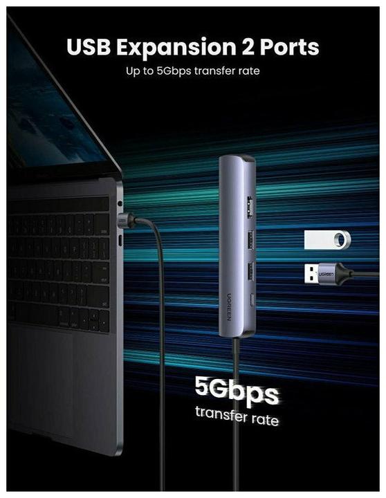 Produktbild Ugreen USB-C zu 2x USB-A (USB-C, 5 Ports)