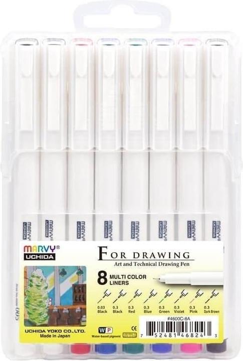 Actual product image Marvy Schwarze grafische Fineliner, 8 Stärken (Black)