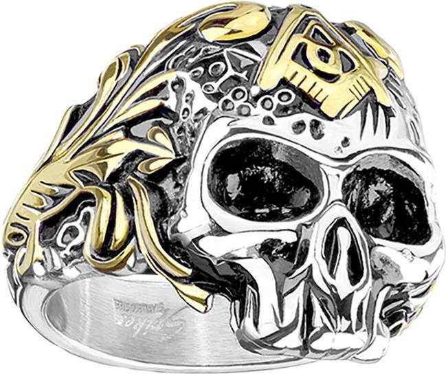 Image du produit Star Piercing Bague argent tête de mort avec symbole maçonnique (69, Acier)