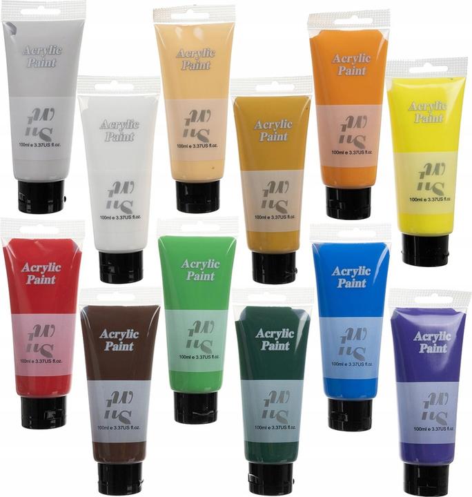 Actual product image PRO-mounts Acrylic paints 12 pcs. 100 ml Maaleo 20424 (White, Orange, Yellow, Lilac, Ochre, Dark red, Dark green, Blue, Fleshy grey, Light green, Brown, 100 ml)