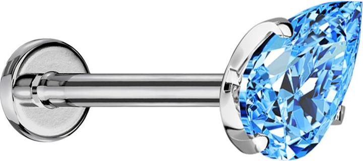 Image du produit Star Piercing Micro Threadless Labret silber mit Kristalltropfen aqua gefasst (sans laiton, Titane G23)
