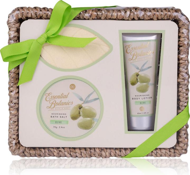 Accentra Badeset ESSENTIAL BOTANICS - CLASSICS in Seegraskorb, inkl. 60ml Hand- & Nagelcreme, 60g Badefizzer (Haarpflege set)