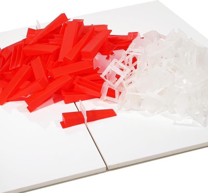 Actual product image XPOtool Tile Levelling System Set Pro 100 Tile Wedges and 100 Pull Tabs 2.0mm Laying Aid