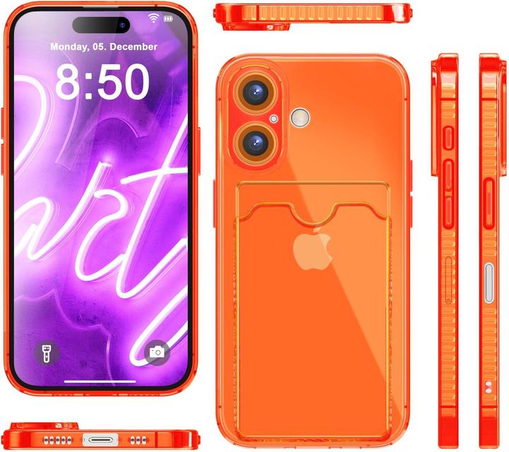 Immagine prodotto Nalia Portacarte trasparente in silicone trasparente al neon (Apple iPhone 16)