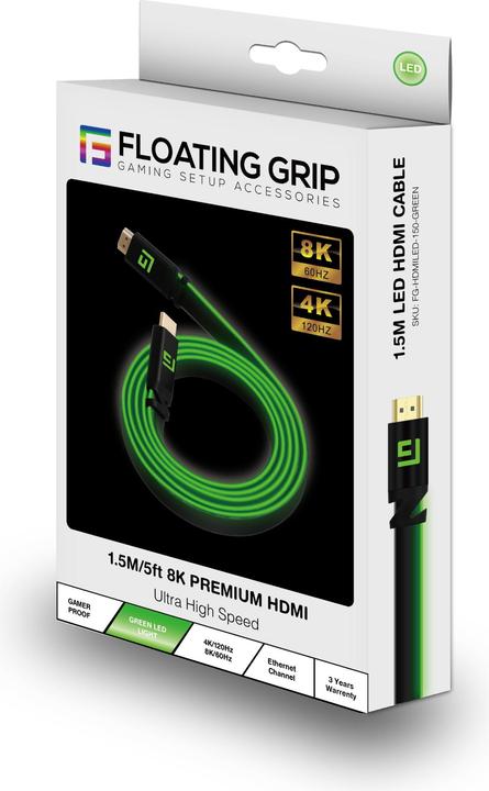 Produktbild Floating Grip HDMI Kabel High Speed 8K/60Hz LED 1.5m grün (1.50 m, HDMI)