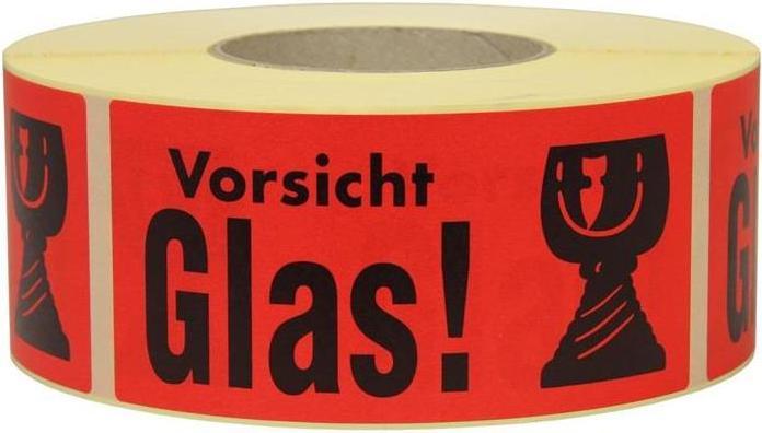 Image du produit Transpak Étiquette d'avertissement Dimensions 145x70mm Papier rouge Attention au verre!