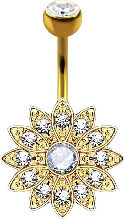 Produktbild Star Piercing Banane 14k vergoldet mit Kugel Kristall silber Blume silber mit kleinen Kristallen (Chirurgenstahl 316L, Messing)