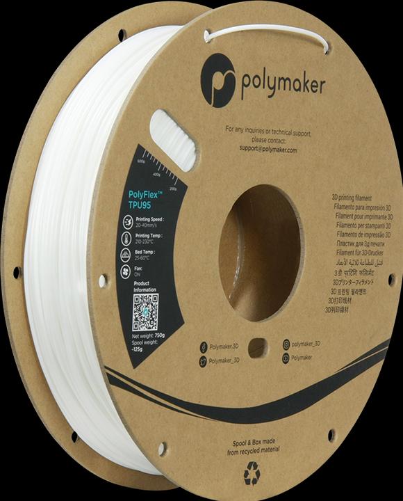 Immagine prodotto Polymaker PolyFlex TPU95 V2 - Bianco - 1,75 mm (TPU, 1.75 mm, 750 g, Bianco)