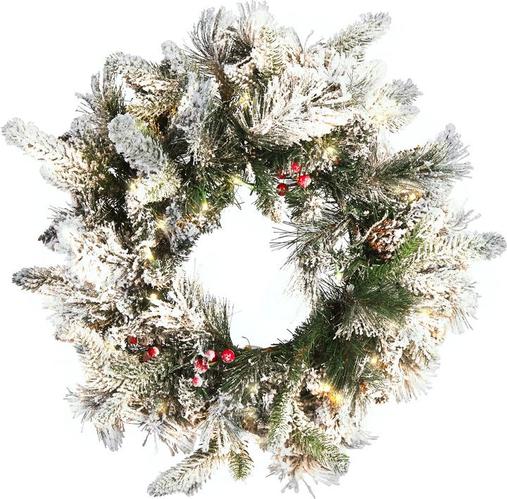 Image du produit Beliani Couronne de Noël blanche avec éclairage LED neige couverte ⌀ 55 cm WHITEHORN