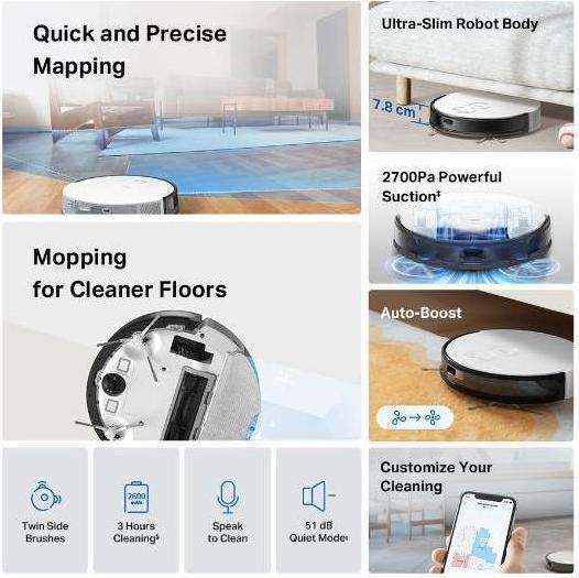 Immagine prodotto TP-Link TAPO RV20 MOP - Robot aspirapolvere e mocio MagSlim LiDAR (Aspirazione robotica)