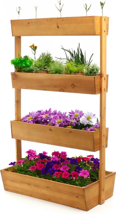 Actual product image Toboli Raised Bed with 4 Levels Wooden Flower Shelf Planter Planting Rack Box for Balcony and Garden