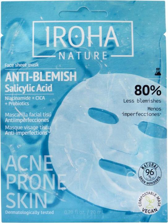Actual product image Iroha Nature Anti-Blemish - Face Sheet Mask With Salicylic Acid, Niacinamide, Cica + Probiotics