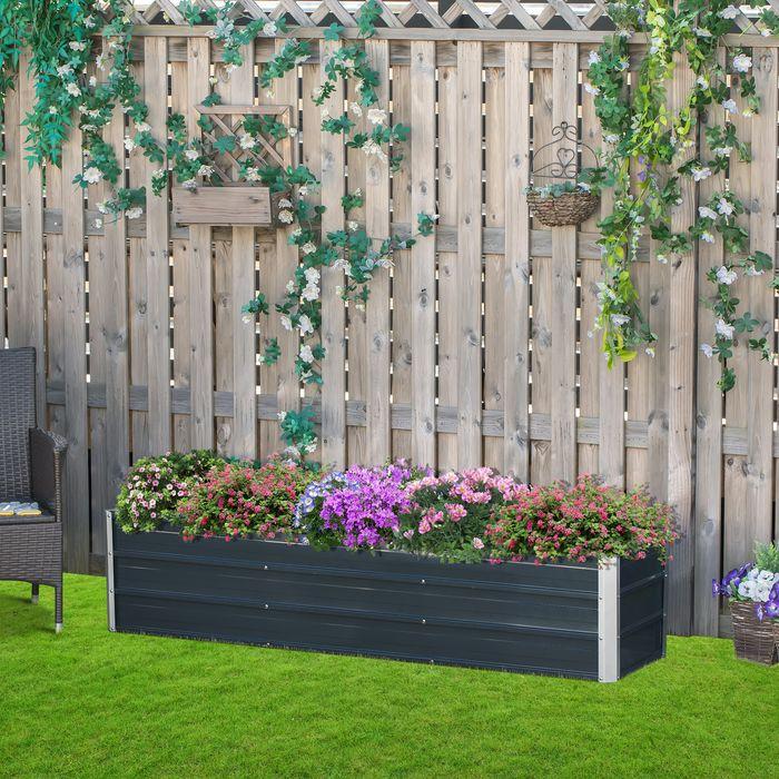 Actual product image Swisshandel24 Steel raised bed XXL garden bed planter box with gloves, dark grey, 183x47x40cm