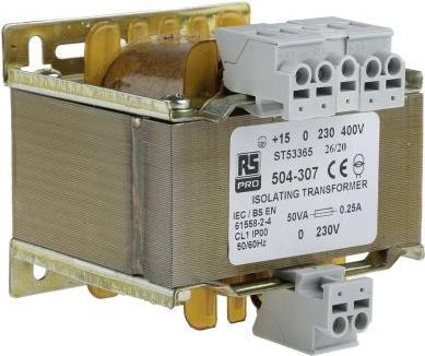 Actual product image Rs Pro Isolation transformer,50VA 0-230V o/p