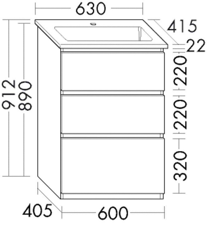 Produktbild burgbad Lin20 tiefes Keramik-Waschtisch inklusive Waschtischunterschrank 3 Auszüge, 630x415x912mm