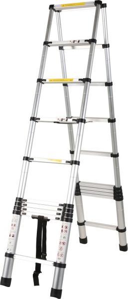 Manser HWC Aluminium Teleskop-Doppelstufenleiter bis 2.90 m - 10 Sprossen (Gerüst, 290 cm)