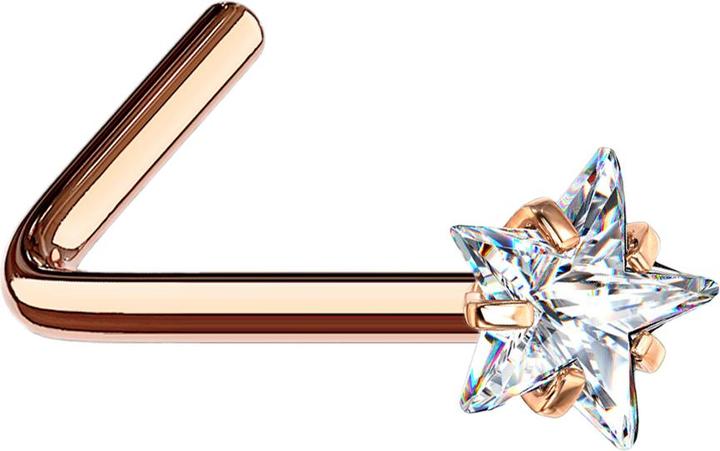 Produktbild Star Piercing Nasenstecker gewinkelt rosegold Kristallstern silber gefasst (Chirurgenstahl 316L)