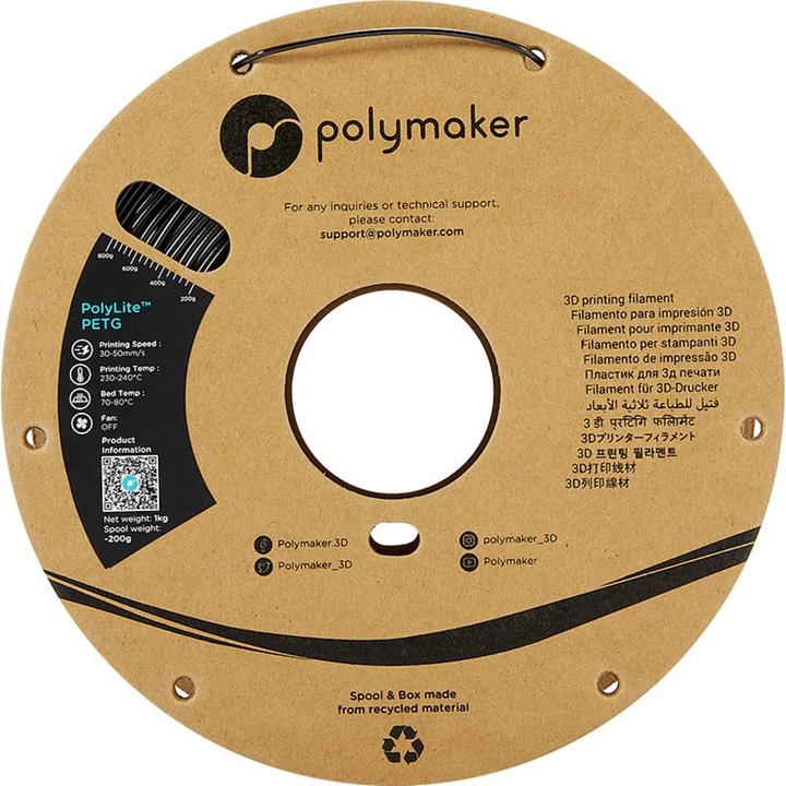 Immagine prodotto Polymaker PolyLite PETG V2 - Nero - 1,75 mm (PETG, 1.75 mm, 1000 g, Nero)