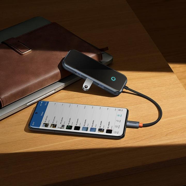 Actual product image Baseus AcmeJoy 4-Port Type-C HUB AdapterType-C to USB3.0*3+Type-C PD&Data *1Dark Gray (USB-C, 4 Ports)