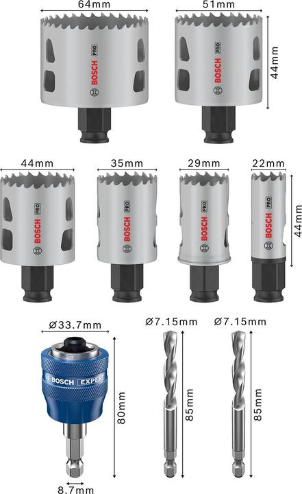Actual product image Bosch Professional Zubehör PRO Multi Material PC Plus hole saw set, 9 pcs. (22, 29, 35, 44, 51, 64 millimetres)