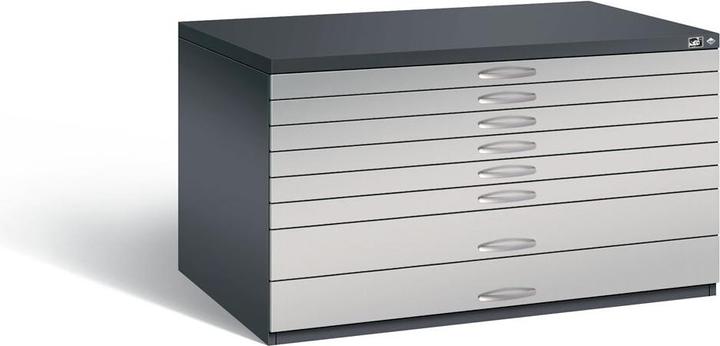 Produktbild C+P Zeichnungsschrank, A0, 8 Schubladen, H 760 mm, schwarzgrau / weissaluminium