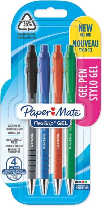 Produktbild Paper Mate Gelschreiber FlexGrip Gel 4er S/B/R/G M (Schwarz, Blau, Rot, Grün, 4 x)