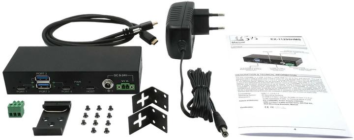 Actual product image Exsys 4 port USB 3.2 Gen 2 metal HUB, incl. power supply 12V/2A, USB 3.0 cable, Din-Rail (USB-C, 4 Ports)