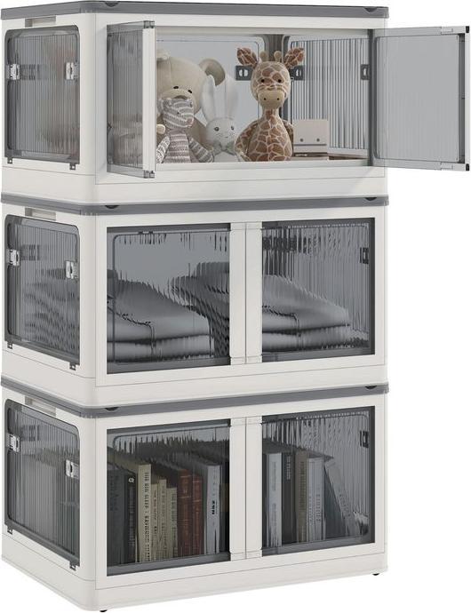 Actual product image Swisshandel24 Storage box 69L stackable with castors, foldable, 5-sided access, white (69 l)