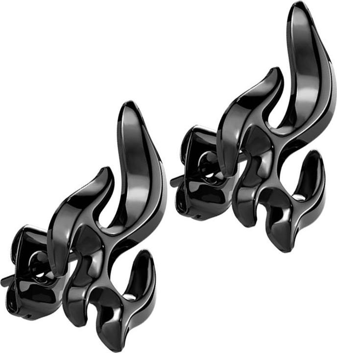 Actual product image Star Piercing Stud earrings black flame (Surgical steel 316L, Titanium G23without brass)