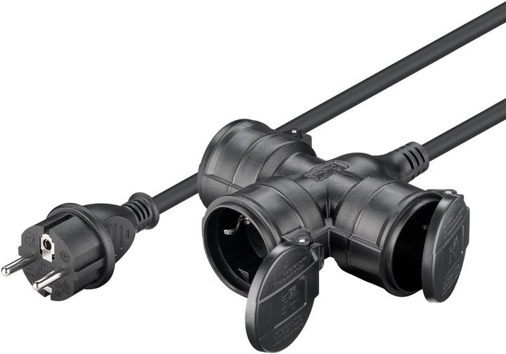 Actual product image Goobay Triple outdoor extension cable, 10 m, black (10 m, CEE 7/3)