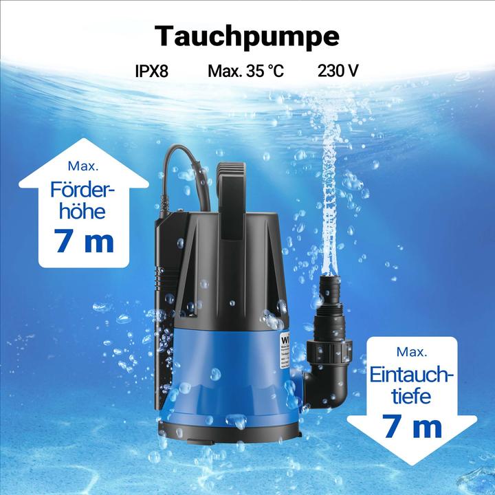 Produktbild Wiltec Tauchpumpe 400W 6000l/h Schmutzwasserpumpe Flachsaugpumpe für Keller (Schmutzwasserpumpe)