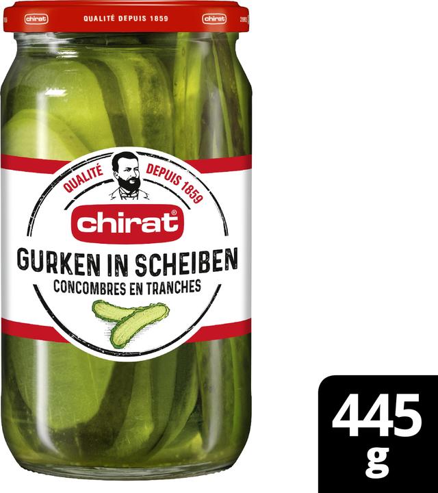 Produktbild Chirat Essig Gurken in Scheiben, Essiggemüse Gurkenscheiben ideal für Sandwich, Hamburger, Salat & Hot Dog (445 g)