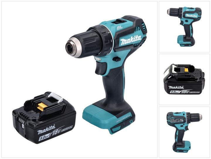 Actual product image Makita DDF 485 T1 cordless drill driver 18 V 50 Nm Brushless + 1x battery 5.0 Ah - without charger (Rechargeable battery operated)