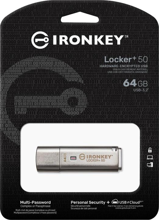 Immagine prodotto Kingston IronKey Locker+ 50 (64 GB, USB-A, USB 3.2)