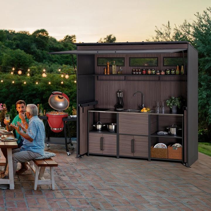 Image du produit Ventaris Outdoor-Küche Gartenhaus 220 cm x 94 cm x 226 cm mit Einrichtung Anthrazit