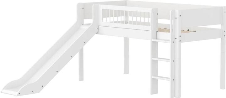Image du produit Flexa Lit mi-hauteur White avec échelle droite Jambes de force et toboggan (90 x 200 cm)